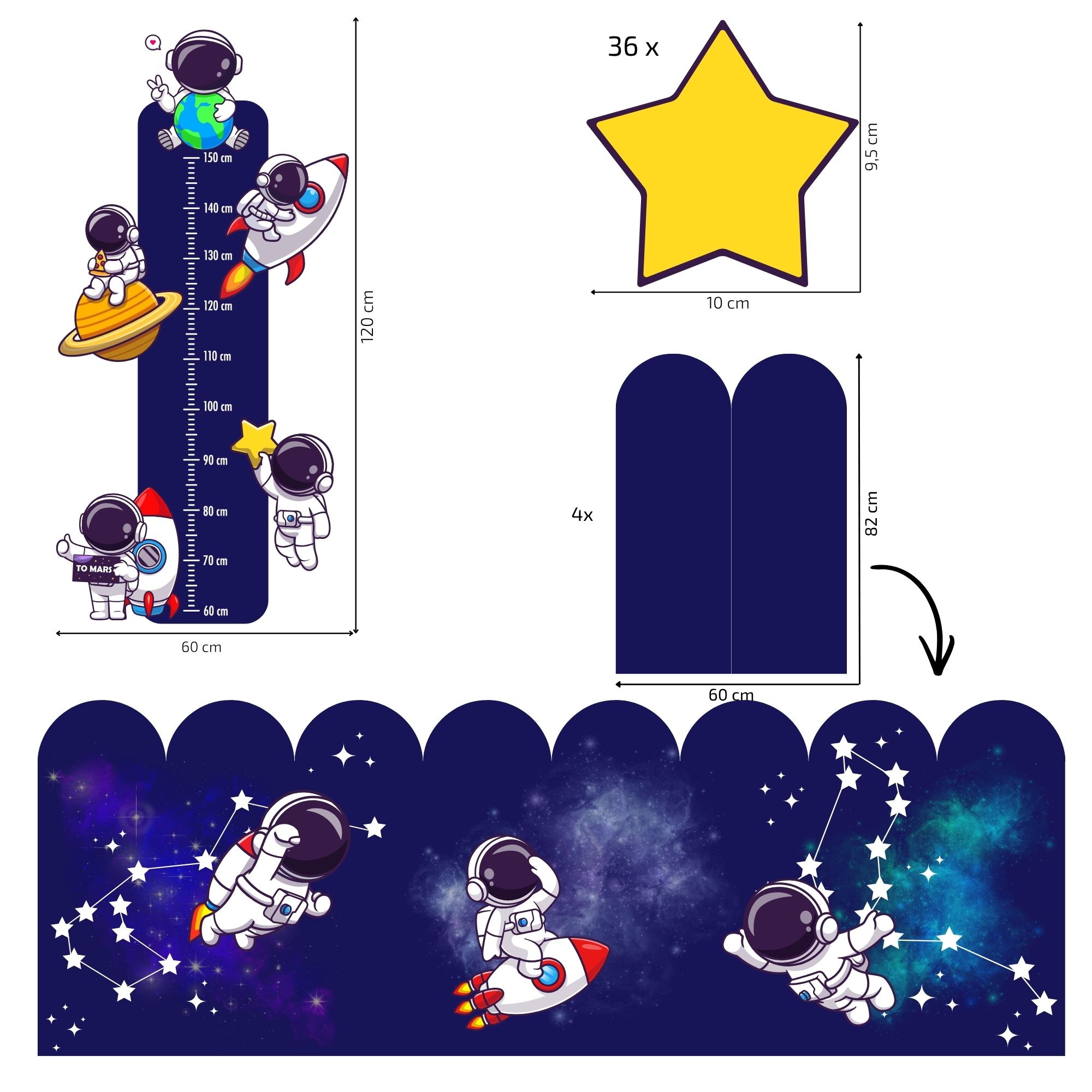 Astronauti - sada textilných nálepiek na stenu